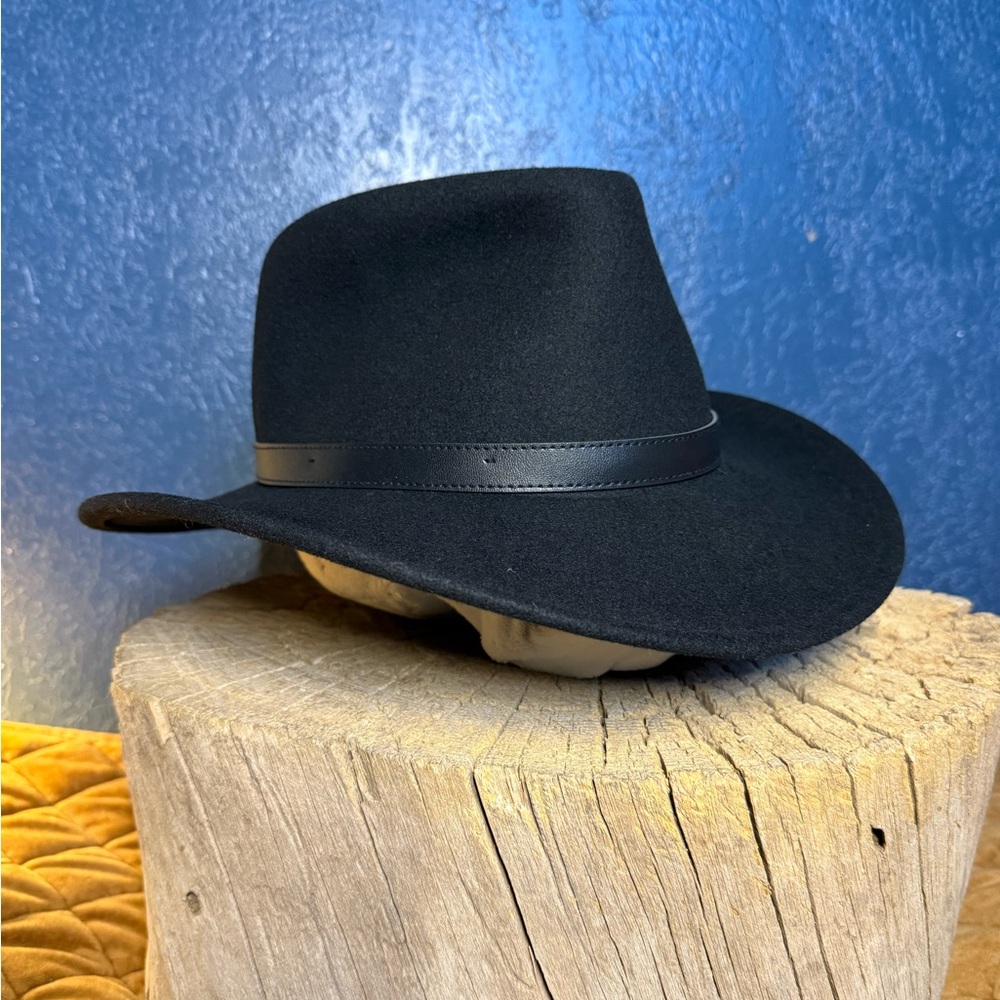 SUNDRY AFTERNOONS Black Wool Felt Hat with Leather Band